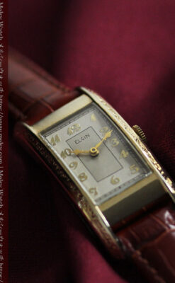 存在感ある縦長の曲線 エルジンのアンティーク腕時計 【1936年頃】-W1568-6