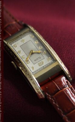 存在感ある縦長の曲線 エルジンのアンティーク腕時計 【1936年頃】-W1568-8