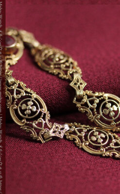 繊細な細工が美しい金無垢アンティークバングル・ブレスレット-A0328-6