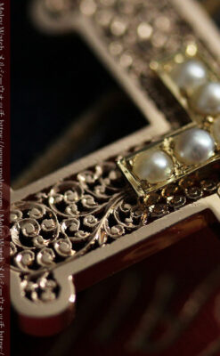 繊細な技巧の光る 真珠と18金無垢アンティーククロス･十字架 【1880年頃】-A0330-14