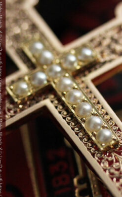 繊細な技巧の光る 真珠と18金無垢アンティーククロス･十字架 【1880年頃】-A0330-15