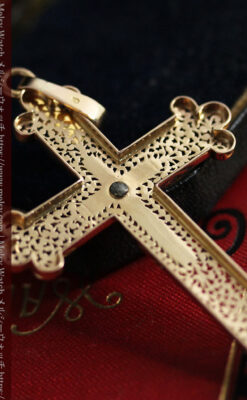 繊細な技巧の光る 真珠と18金無垢アンティーククロス･十字架 【1880年頃】-A0330-16