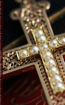 繊細な技巧の光る 真珠と18金無垢アンティーククロス･十字架 【1880年頃】-A0330-5