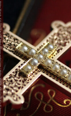 繊細な技巧の光る 真珠と18金無垢アンティーククロス･十字架 【1880年頃】-A0330-6