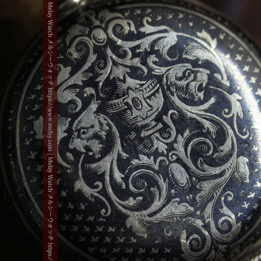 双頭の獅子 ロンジンの銀無垢アンティーク懐中時計【1884年製】チェーン付き-P2332-1