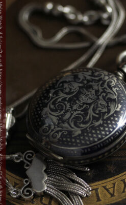 双頭の獅子 ロンジンの銀無垢アンティーク懐中時計【1884年製】チェーン付き-P2332-10