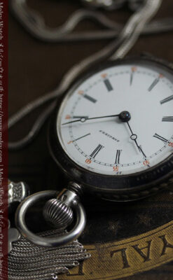 双頭の獅子 ロンジンの銀無垢アンティーク懐中時計【1884年製】チェーン付き-P2332-11