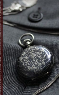 双頭の獅子 ロンジンの銀無垢アンティーク懐中時計【1884年製】チェーン付き-P2332-12