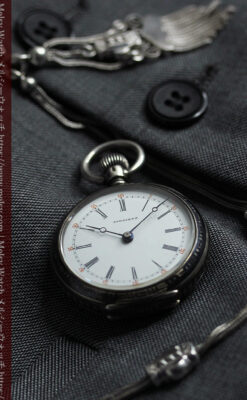 双頭の獅子 ロンジンの銀無垢アンティーク懐中時計【1884年製】チェーン付き-P2332-13