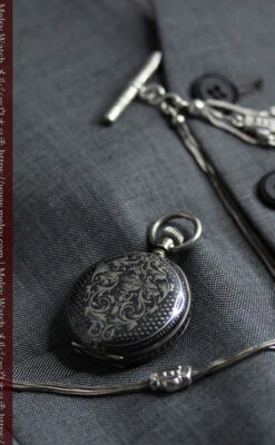 双頭の獅子 ロンジンの銀無垢アンティーク懐中時計【1884年製】チェーン付き-P2332-15