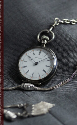 双頭の獅子 ロンジンの銀無垢アンティーク懐中時計【1884年製】チェーン付き-P2332-16