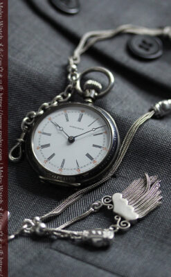 双頭の獅子 ロンジンの銀無垢アンティーク懐中時計【1884年製】チェーン付き-P2332-17