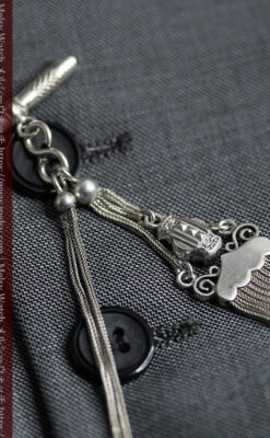 双頭の獅子 ロンジンの銀無垢アンティーク懐中時計【1884年製】チェーン付き-P2332-19