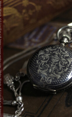 双頭の獅子 ロンジンの銀無垢アンティーク懐中時計【1884年製】チェーン付き-P2332-2