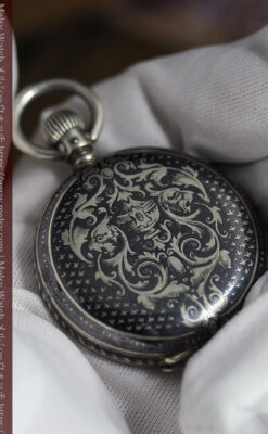 双頭の獅子 ロンジンの銀無垢アンティーク懐中時計【1884年製】チェーン付き-P2332-21