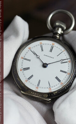 双頭の獅子 ロンジンの銀無垢アンティーク懐中時計【1884年製】チェーン付き-P2332-22