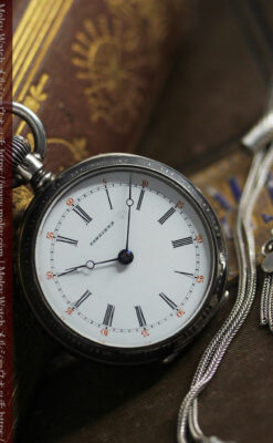 双頭の獅子 ロンジンの銀無垢アンティーク懐中時計【1884年製】チェーン付き-P2332-4