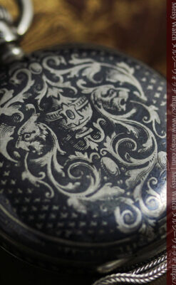 双頭の獅子 ロンジンの銀無垢アンティーク懐中時計【1884年製】チェーン付き-P2332-6