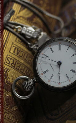 双頭の獅子 ロンジンの銀無垢アンティーク懐中時計【1884年製】チェーン付き-P2332-8