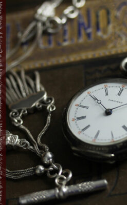 双頭の獅子 ロンジンの銀無垢アンティーク懐中時計【1884年製】チェーン付き-P2332-9