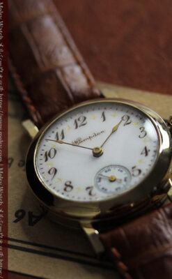 ハンプデンのアンティーク腕時計 希少な茶と金色 【1910年頃】-W1572-11