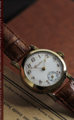 ハンプデンのアンティーク腕時計 希少な茶と金色 【1910年頃】-W1572-3