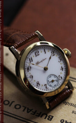 ハンプデンのアンティーク腕時計 希少な茶と金色 【1910年頃】-W1572-8