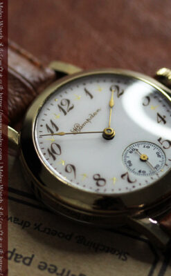 ハンプデンのアンティーク腕時計 希少な茶と金色 【1910年頃】-W1572-9