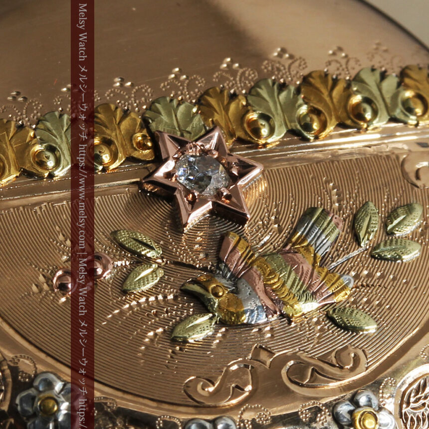 ダイヤと装飾美 ウォルサムの金無垢アンティーク懐中時計 【1900年頃】ブローチ付き-P2283-1