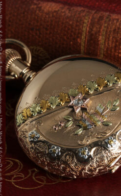 ダイヤと装飾美 ウォルサムの金無垢アンティーク懐中時計 【1900年頃】ブローチ付き-P2283-14