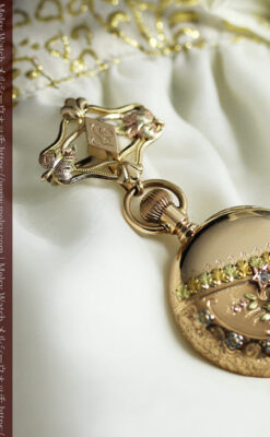 ダイヤと装飾美 ウォルサムの金無垢アンティーク懐中時計 【1900年頃】ブローチ付き-P2283-21