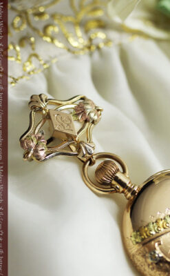 ダイヤと装飾美 ウォルサムの金無垢アンティーク懐中時計 【1900年頃】ブローチ付き-P2283-22