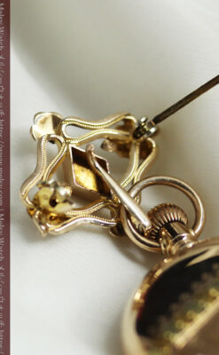 ダイヤと装飾美 ウォルサムの金無垢アンティーク懐中時計 【1900年頃】ブローチ付き-P2283-24