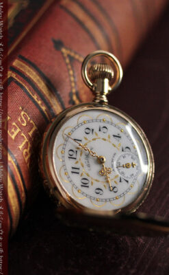 ダイヤと装飾美 ウォルサムの金無垢アンティーク懐中時計 【1900年頃】ブローチ付き-P2283-5