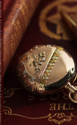 ダイヤと装飾美 ウォルサムの金無垢アンティーク懐中時計 【1900年頃】ブローチ付き-P2283-9