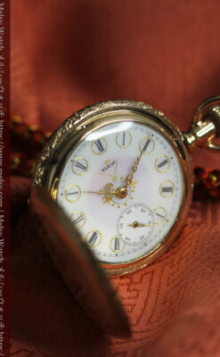 上品な顔とダイヤが映える エルジンの金無垢アンティーク懐中時計 【1895年頃】-P2333-11