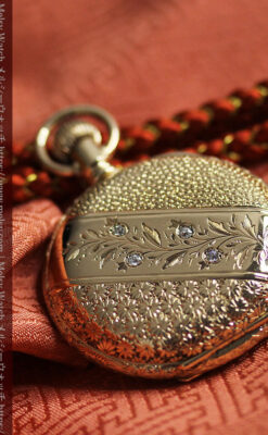 上品な顔とダイヤが映える エルジンの金無垢アンティーク懐中時計 【1895年頃】-P2333-7