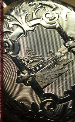 金と緑の華やかな装飾に薔薇の花 エルジンの金無垢アンティーク懐中時計 【1915年頃】-P2334-16