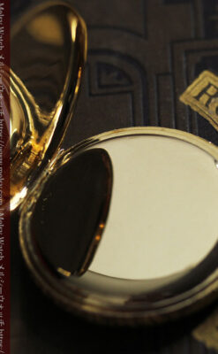 金と緑の華やかな装飾に薔薇の花 エルジンの金無垢アンティーク懐中時計 【1915年頃】-P2334-23