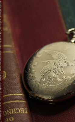 盾を掴み羽根を広げる鷲 エルジンのアンティーク懐中時計 【1913年頃】-P2335-2