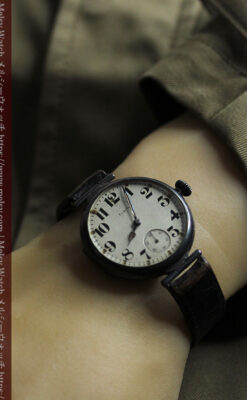 エルジン 銀無垢大型アンティーク腕時計 風格ある渋み 【1916年製】-W1131-22