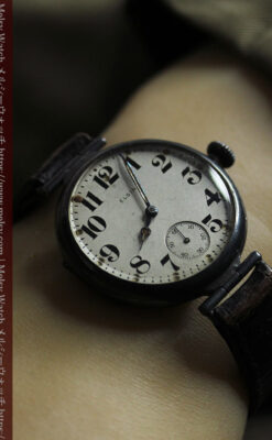 エルジン 銀無垢大型アンティーク腕時計 風格ある渋み 【1916年製】-W1131-23
