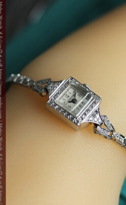 ロンジン 14金バンドと48石ダイヤモンド輝く宝飾腕時計 【1945年製】-W1575-18