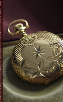 ハート&ダイヤモンド ウォルサムの金無垢アンティーク懐中時計 【1900年頃】箱付き-P2336-18