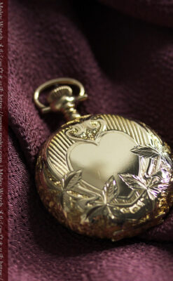 ハート＆ダイヤモンド ウォルサムの金無垢アンティーク懐中時計 【1900年頃】箱付き-P2336-2