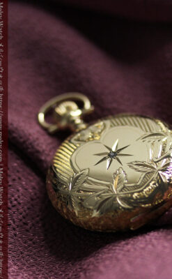 ハート&ダイヤモンド ウォルサムの金無垢アンティーク懐中時計 【1900年頃】箱付き-P2336-7