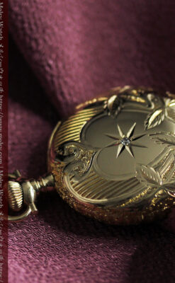 ハート&ダイヤモンド ウォルサムの金無垢アンティーク懐中時計 【1900年頃】箱付き-P2336-8