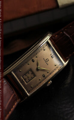 特別感溢れる オメガのローズ色の縦長アンティーク腕時計 【1943年製】-W1579-12