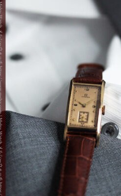 特別感溢れる オメガのローズ色の縦長アンティーク腕時計 【1943年製】-W1579-17