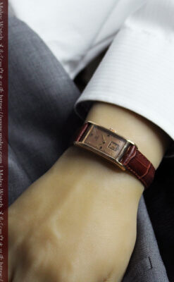 特別感溢れる オメガのローズ色の縦長アンティーク腕時計 【1943年製】-W1579-20